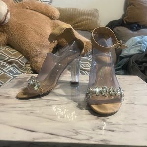 ShoeDazzle Rhinestone Transparent Heeled Sandals Sz 9